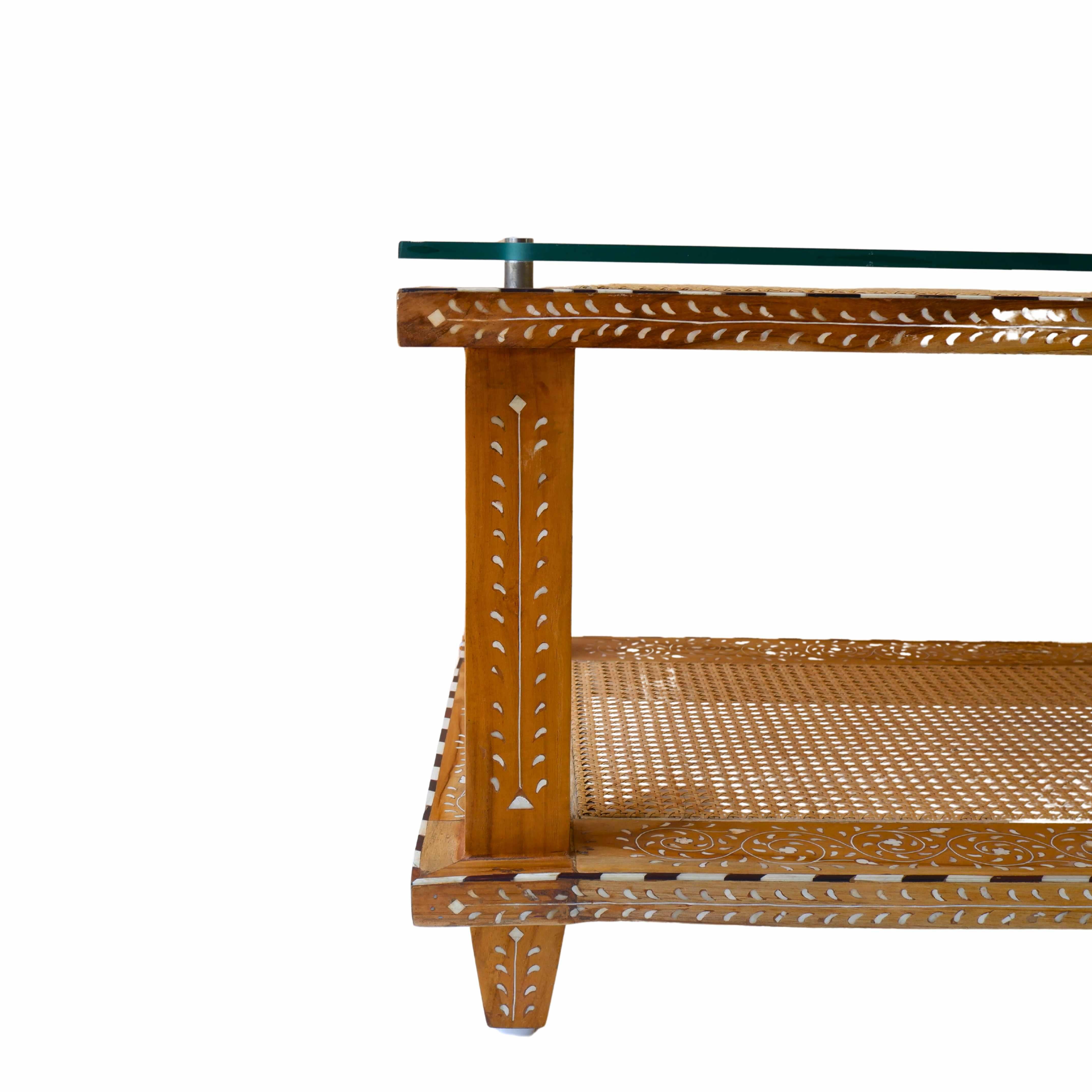  Tarasha Rattan Solid Wood Bone Inlay Coffee Table In New Condition For Sale In New York, NY