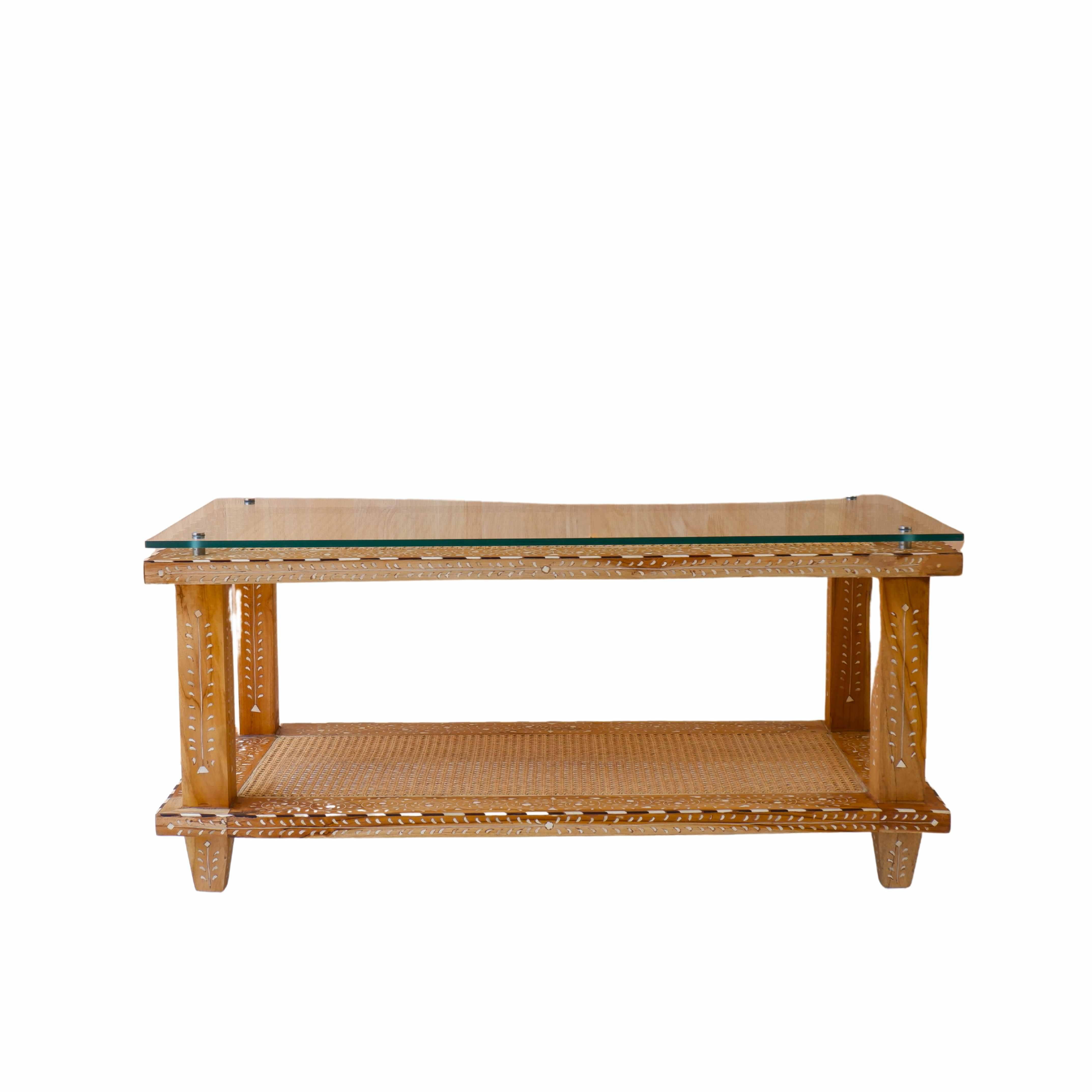  Tarasha Rattan Solid Wood Bone Inlay Coffee Table For Sale 1