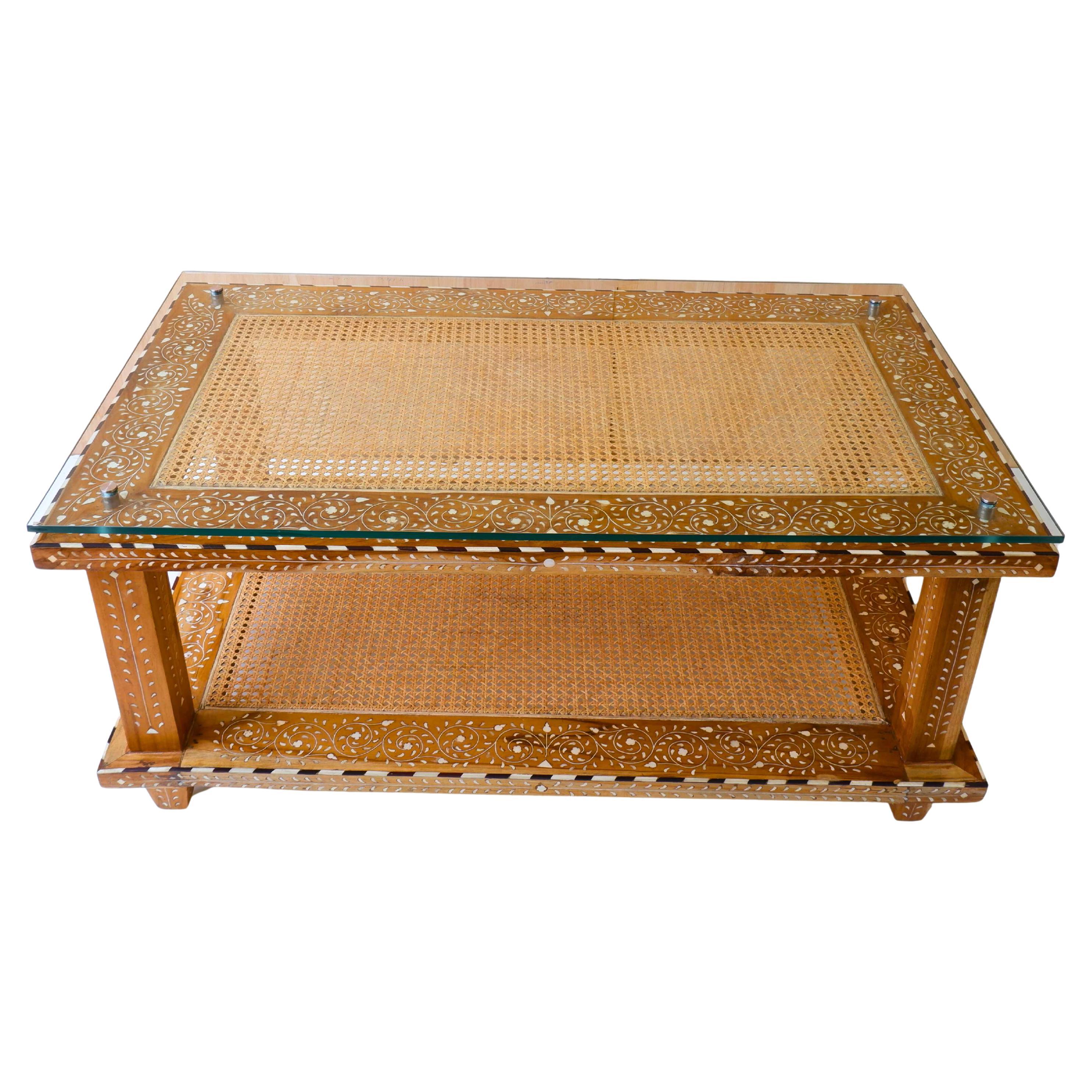  Tarasha Rattan Solid Wood Bone Inlay Coffee Table For Sale