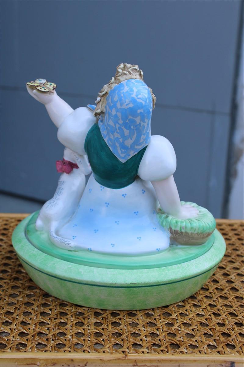 Tarcisio Tosin Italian Ceramic Box 1930s with Little Girl and Goat For Sale 5