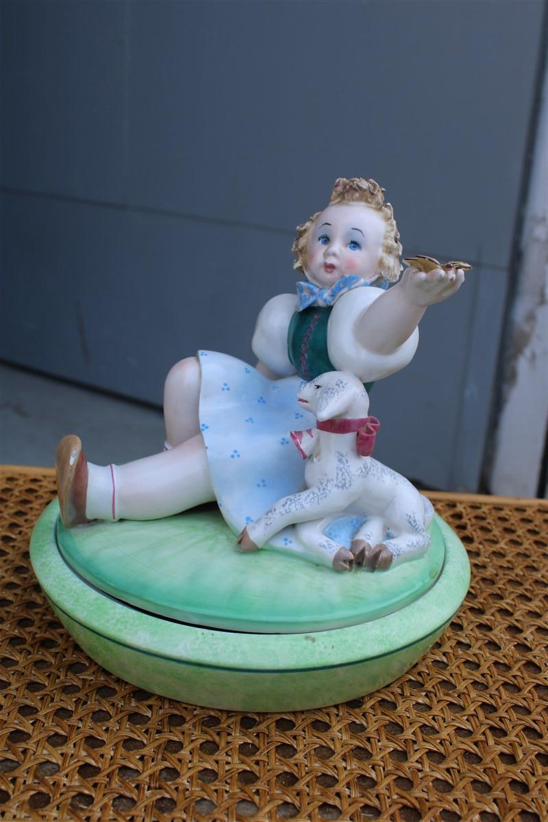 Tarcisio Tosin Italian Ceramic Box 1930s with Little Girl and Goat For Sale 1