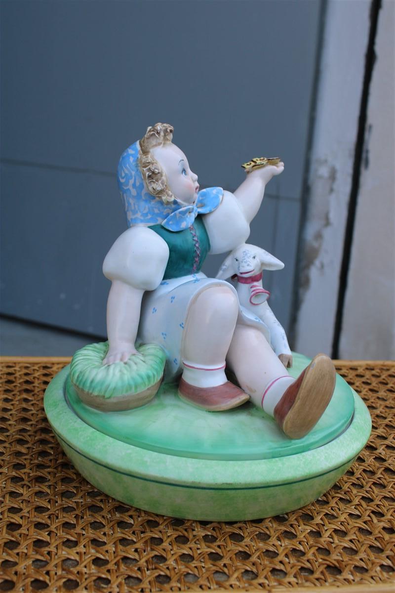 Tarcisio Tosin Italian Ceramic Box 1930s with Little Girl and Goat For Sale 4