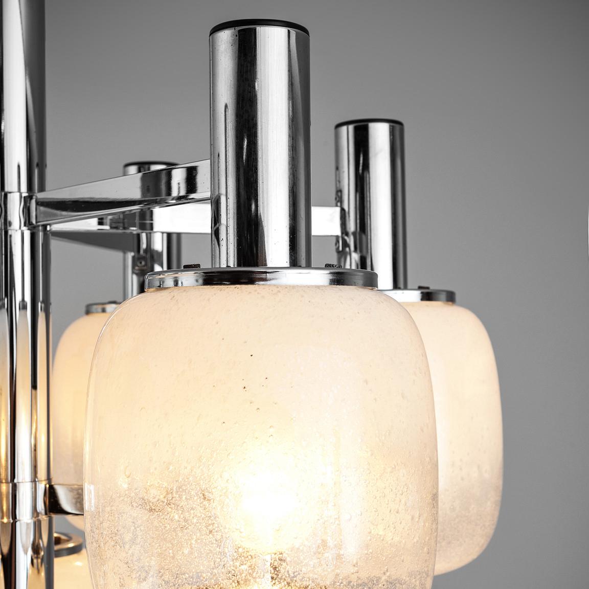 Metal Targetti Sankey Chandelier in Murano Glass and Chrome-Plated Steel