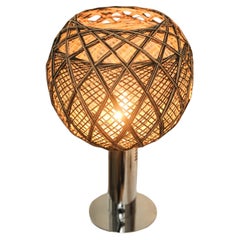 Targetti Sankey Chrome Italian Modern Table Lamp With Exquisite Woven Shade 70's