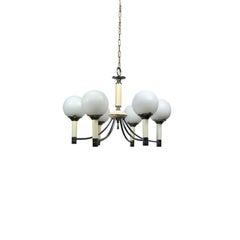 Targetti Sankey Cream Enamel and Chrome Six-Light Chandelier Pendant, 1970s
