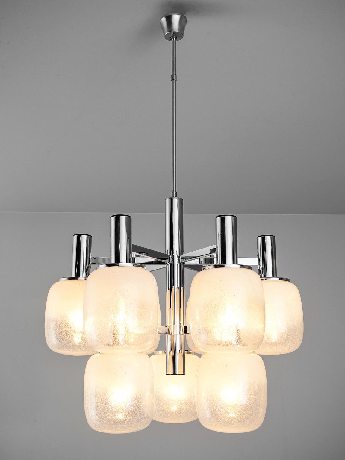 Mid-Century Modern Targetti Sankey Chandelier in Murano Glass and Chrome-Plated Steel  For Sale