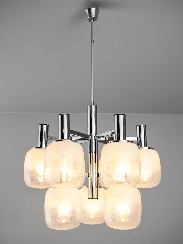 Mid-Century Modern Targetti Sankey Chandelier in Glass and Chromed Metal For Sale
