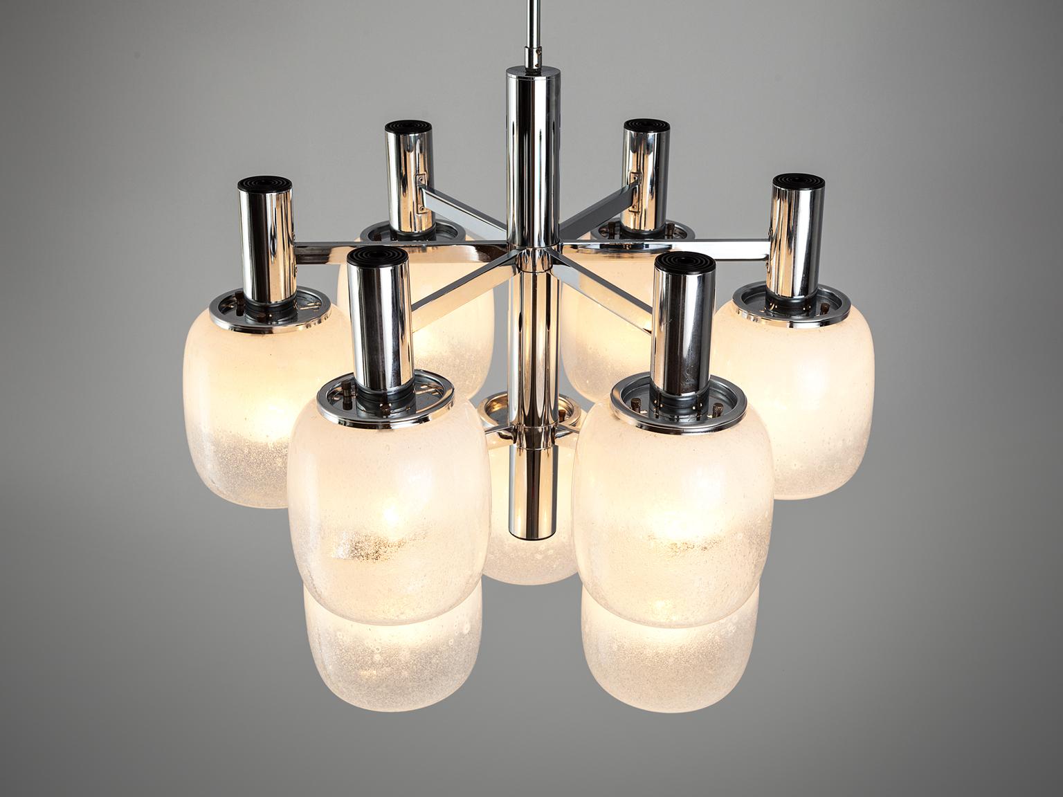 Italian Targetti Sankey Chandelier in Murano Glass and Chrome-Plated Steel  For Sale