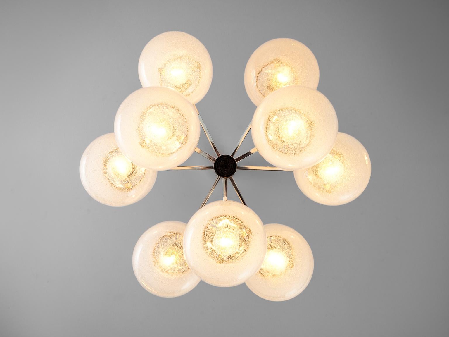 Targetti Sankey Chandelier in Murano Glass and Chrome-Plated Steel In Good Condition In Waalwijk, NL