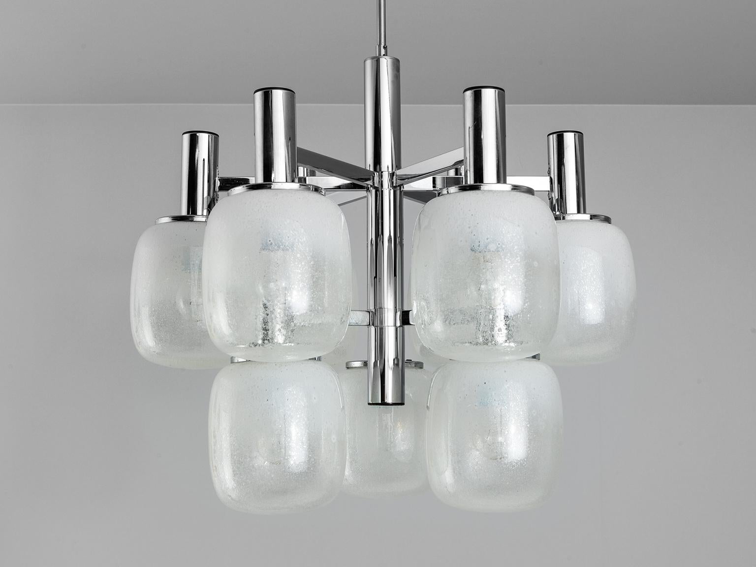 Late 20th Century Targetti Sankey Chandelier in Murano Glass and Chrome-Plated Steel  For Sale