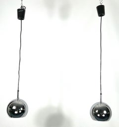 Targetti, Set of Two Chrome Sphere Pendant Lamps from 70s