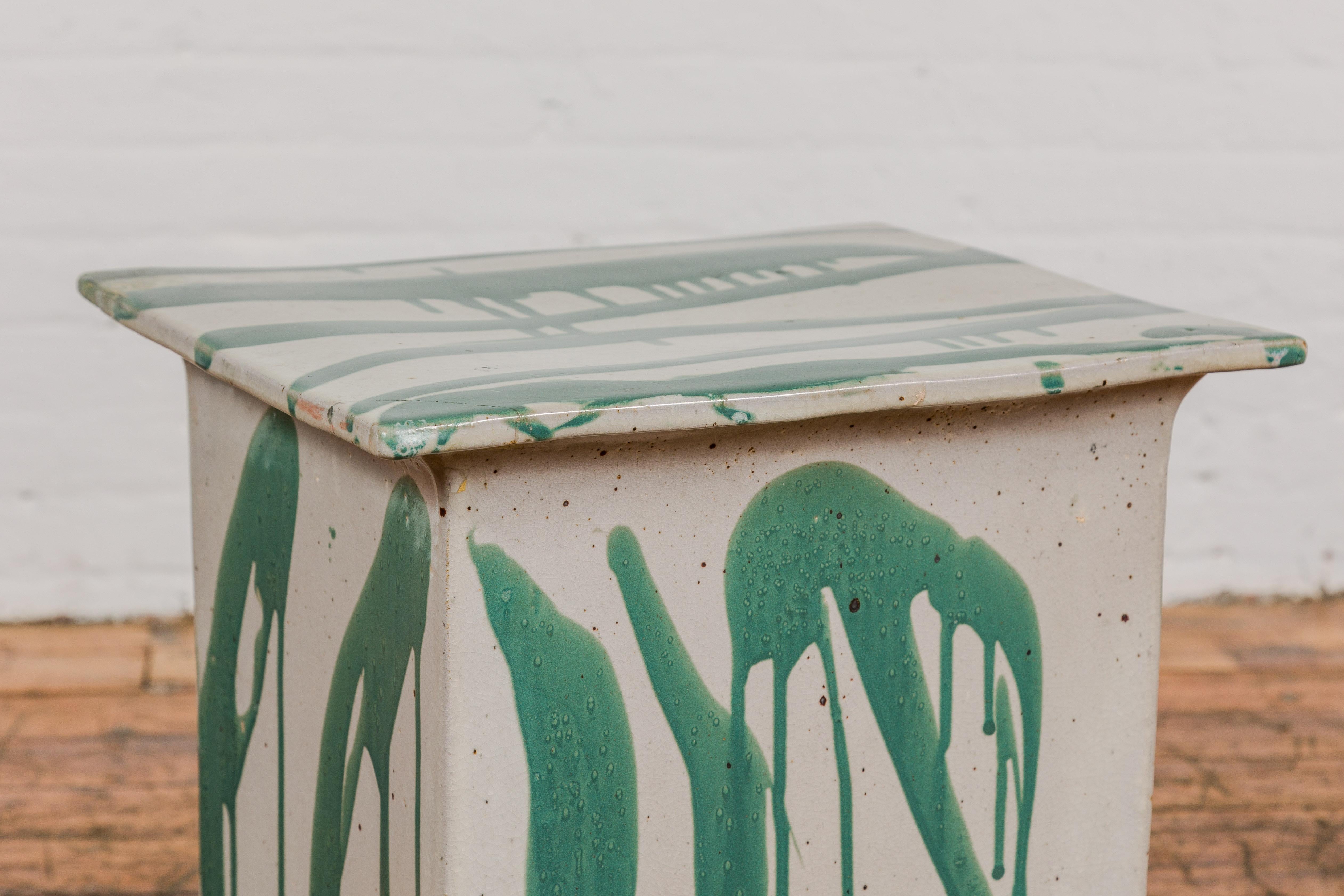 Tariki Studio Ceramic Garden Seat with Green and Light Grey Glaze 5