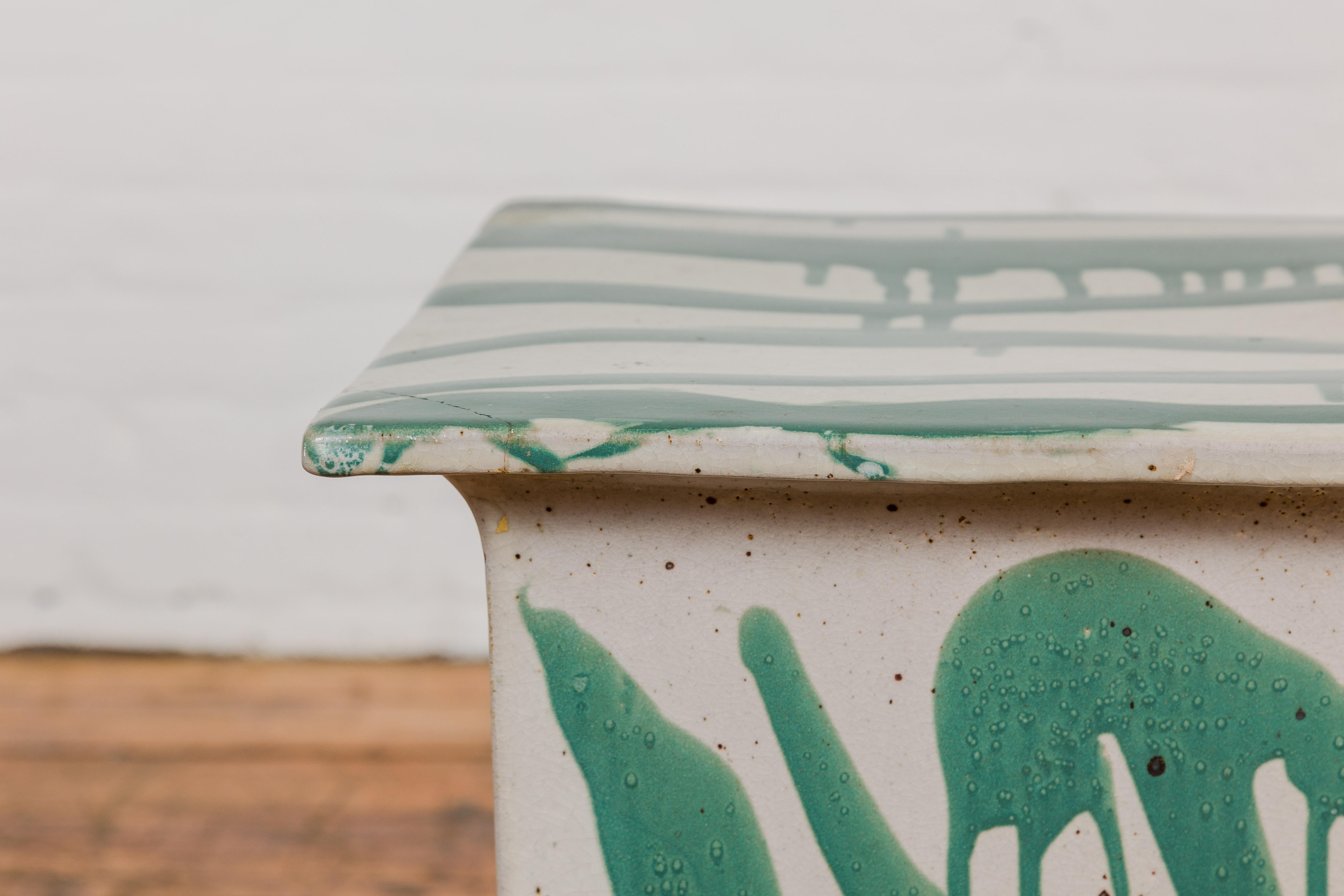 Tariki Studio Ceramic Garden Seat with Green and Light Grey Glaze 3