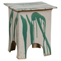Tariki Studio Ceramic Garden Seat with Green and Light Grey Glaze