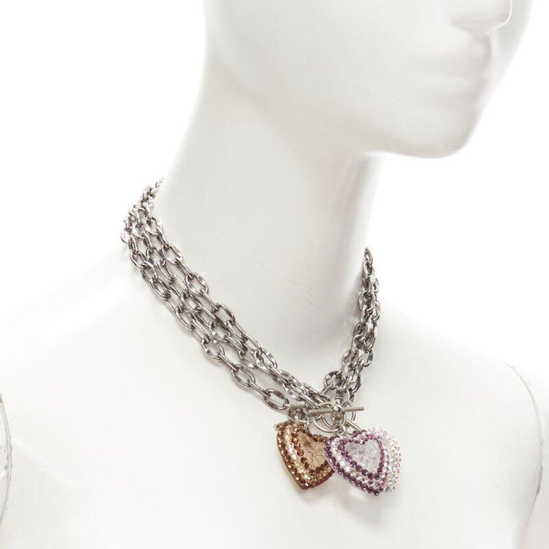Women's TARINA TARANTINO Lot of 3 Y2K jewel rhinestone heart silver chain necklace