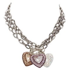 TARINA TARANTINO Lot of 3 Y2K jewel rhinestone heart silver chain necklace