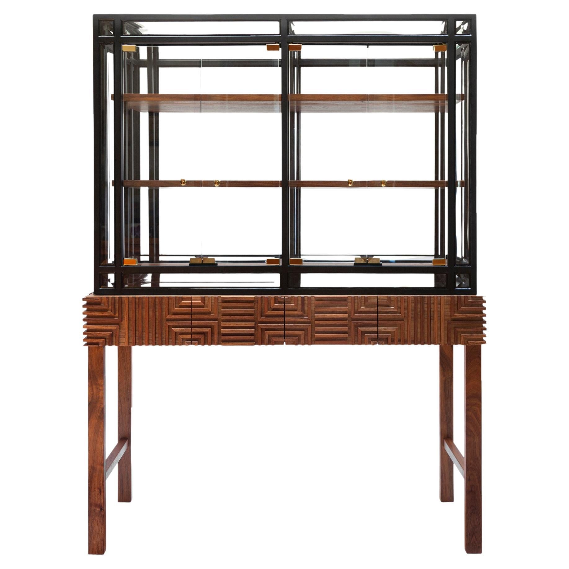 Tarlow Cabinet in Tzalam Wood and Glass Designed by Tana Karei For Sale