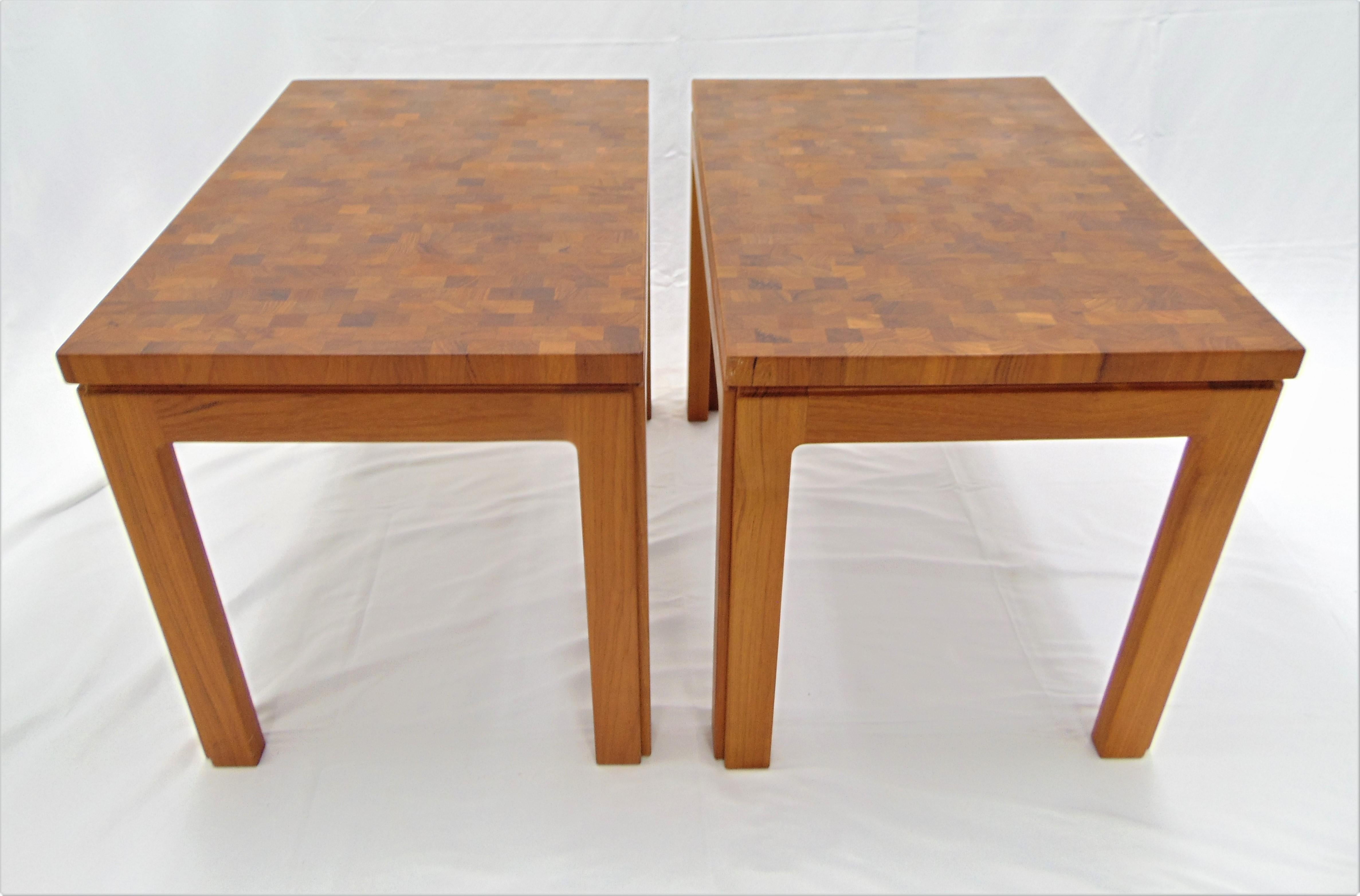 Mid-20th Century Tarm Stole Denmark Mid Century Teak Parquetry Wood Pair of Side Table For Sale