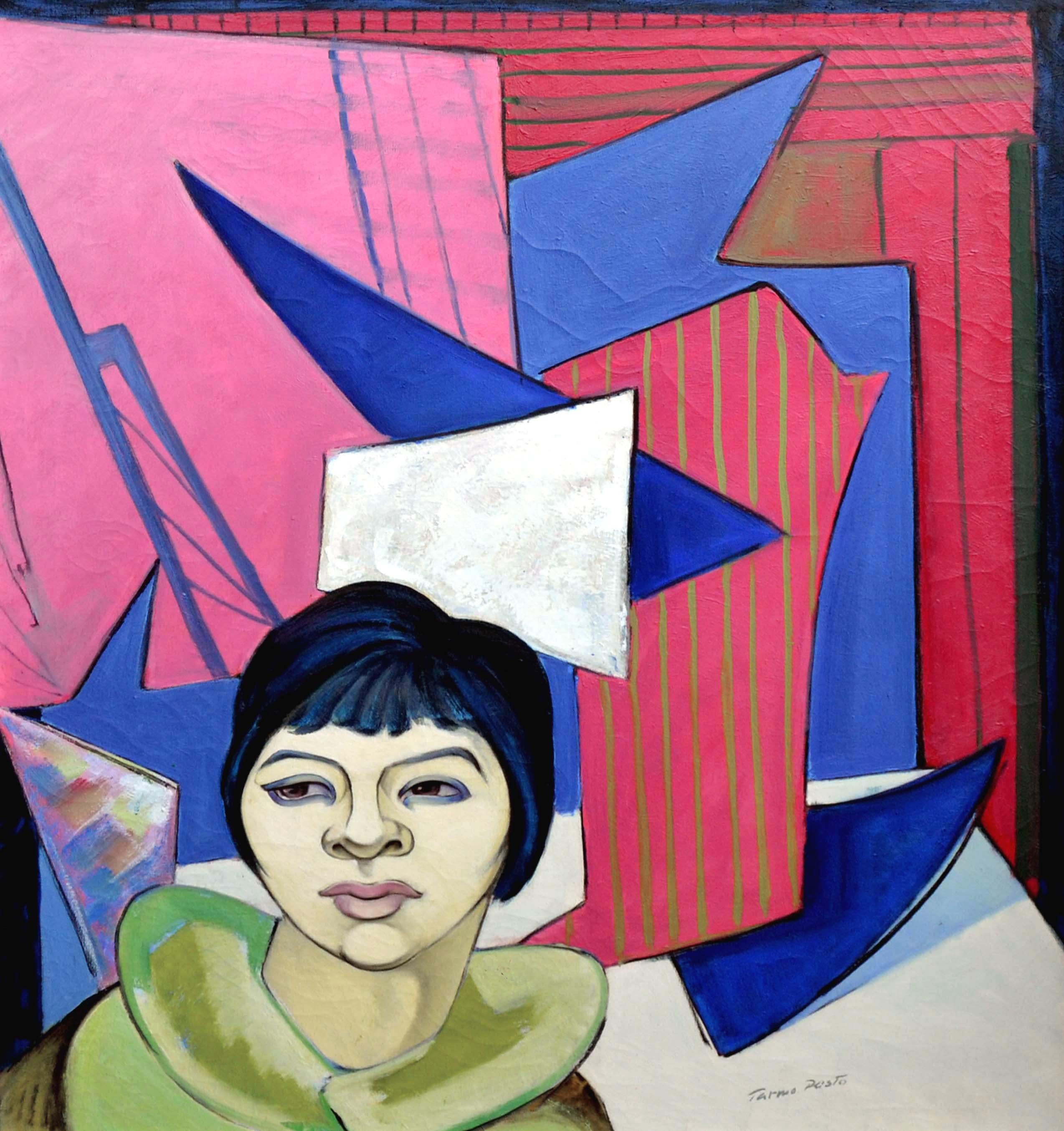 Mid-Century Modern-Porträt einer Frau  – Painting von Tarmo Pasto