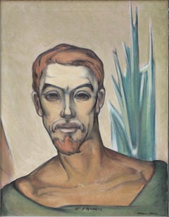 Modernist Portrait of St. Francis, Original Oil on Canvas, Signed Tarmo Pasto
