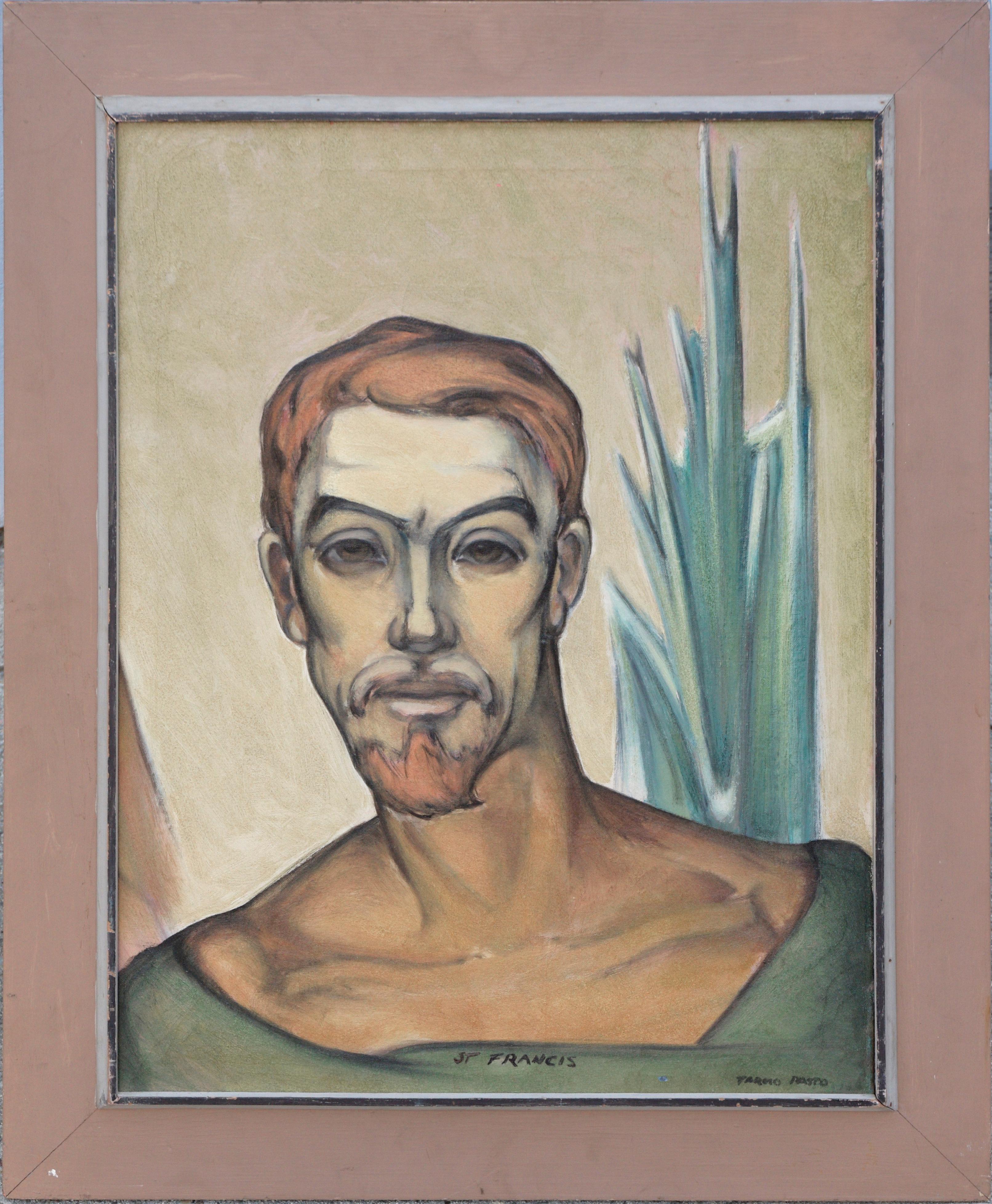 Modernist Portrait of St. Francis, Oil on Canvas, Signed

Compelling modernist oil on canvas portrait of St. Francis by Dr. Tarmo Pasto (American, 1906-1986). Presented in a taupe painted wood frame. Signed "Tarmo Pasto" bottom right, and titled