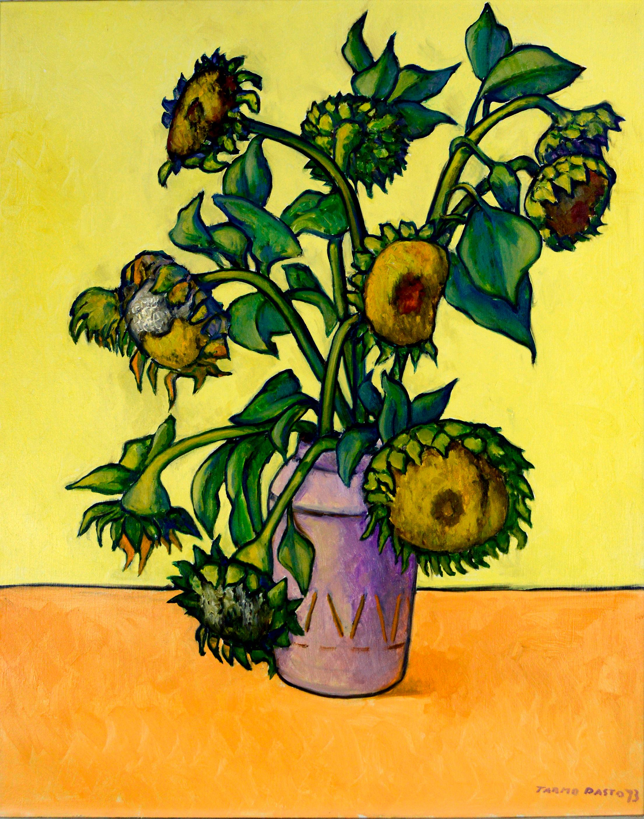 Tournesols, Bouquet floral moderniste à grande échelle Nature morte de Tarmo Pasto en vente 1