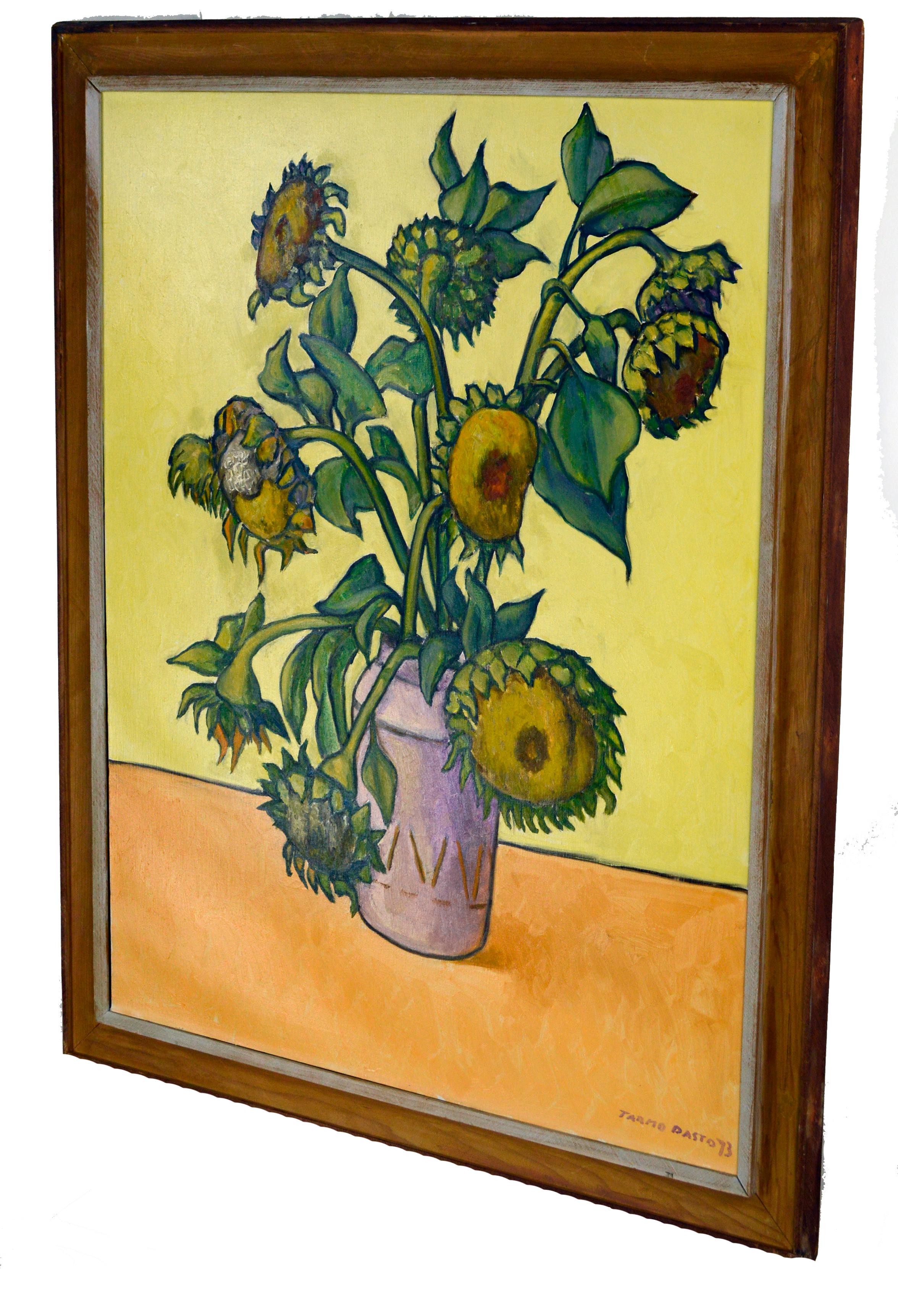 Tournesols, Bouquet floral moderniste à grande échelle Nature morte de Tarmo Pasto en vente 2