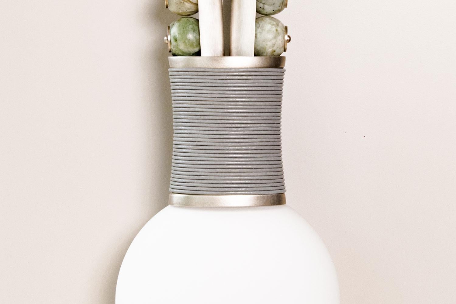 Modern Tarnished Silver with Jade Beading and Leather Loop Sconce, Apparatus