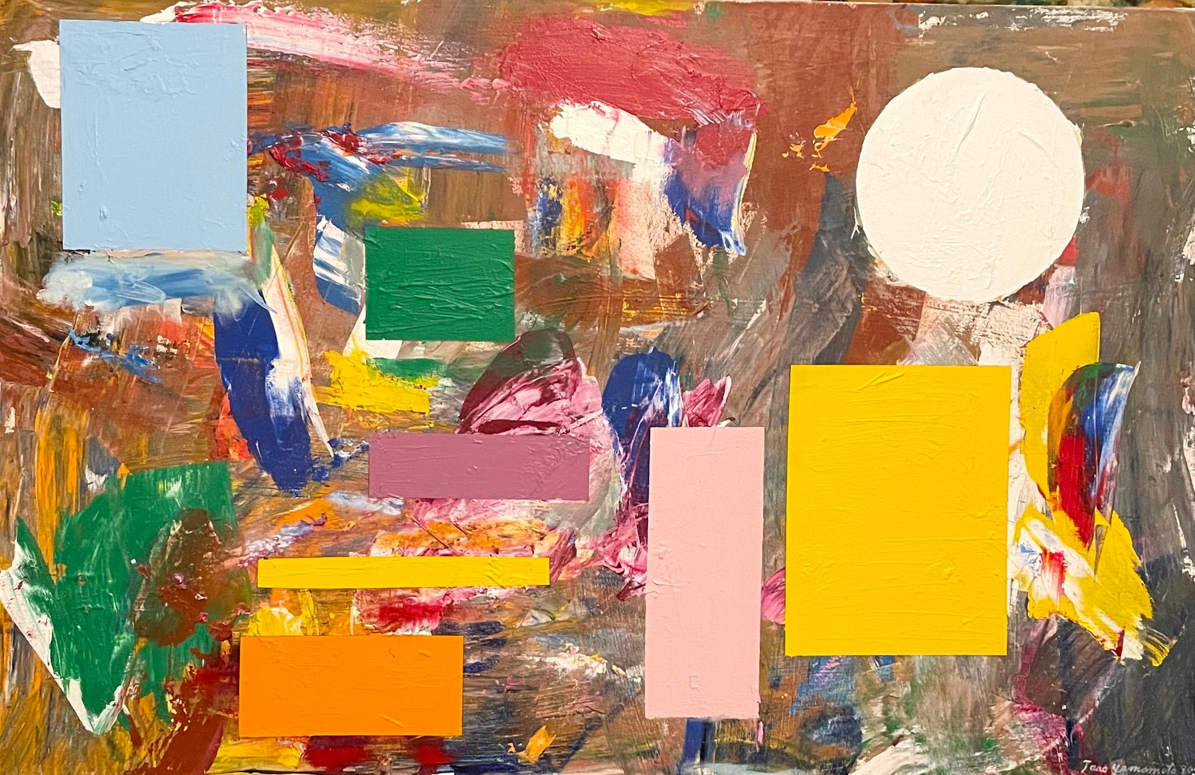 Gran pintura expresionista abstracta colorista de la escuela de Nueva York en técnica mixta - Painting de Taro Yamamoto