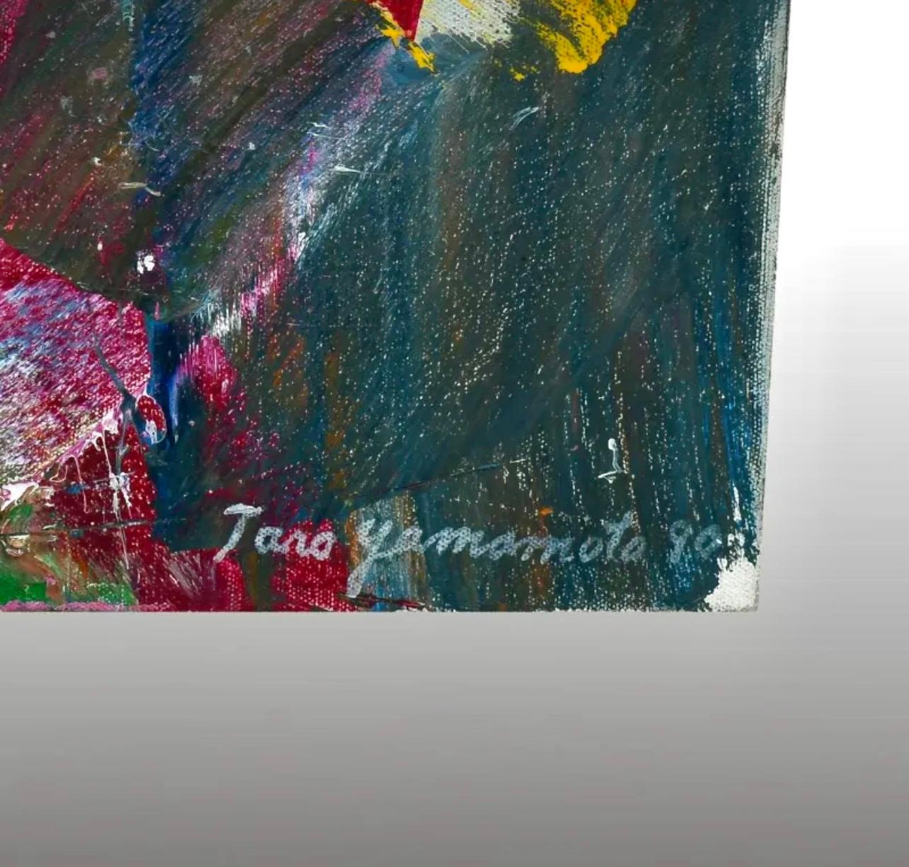 Grande peinture expressionniste abstraite colorée de l'école de New York (Mixed Media) - Marron Abstract Painting par Taro Yamamoto