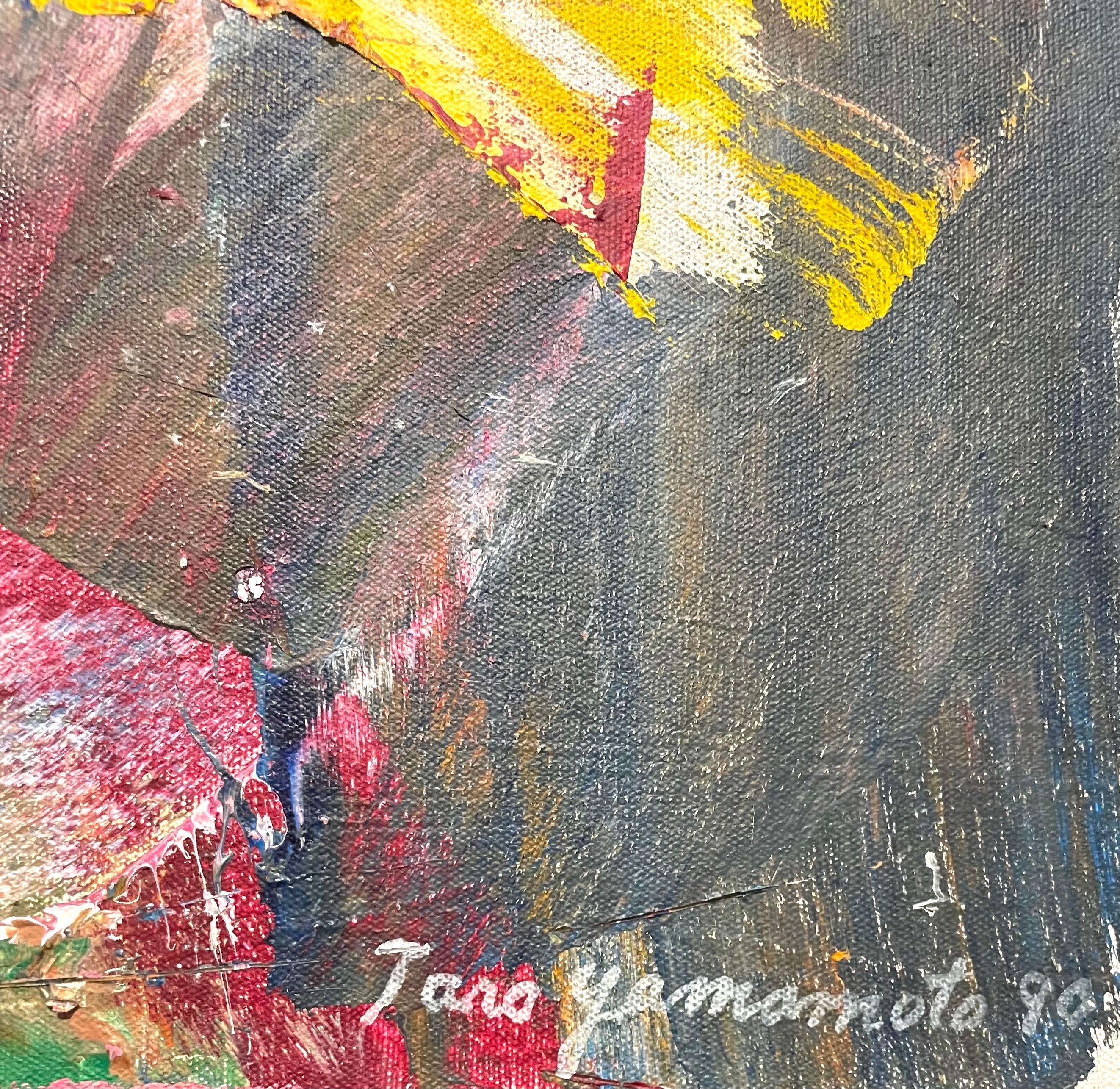 Gran pintura expresionista abstracta colorista de la escuela de Nueva York en técnica mixta en venta 4