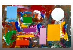 Large New York School Abstract Expressionist Colorful Mixed Media Painting