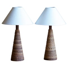 Tarogo Japan, Table Lamps, Wood, Waxed Cord, Philippines, 1980s