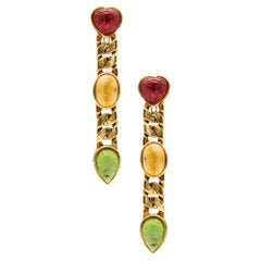 Tarquinius Italian Dangle Drop Earrings 18Kt Yellow Gold 51.75 Ctw Tourmalines