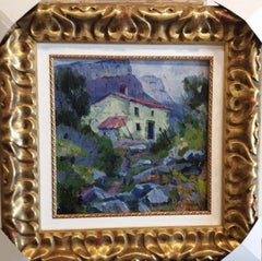 Tarrasso square. House in the countryside. Original acrylic painting