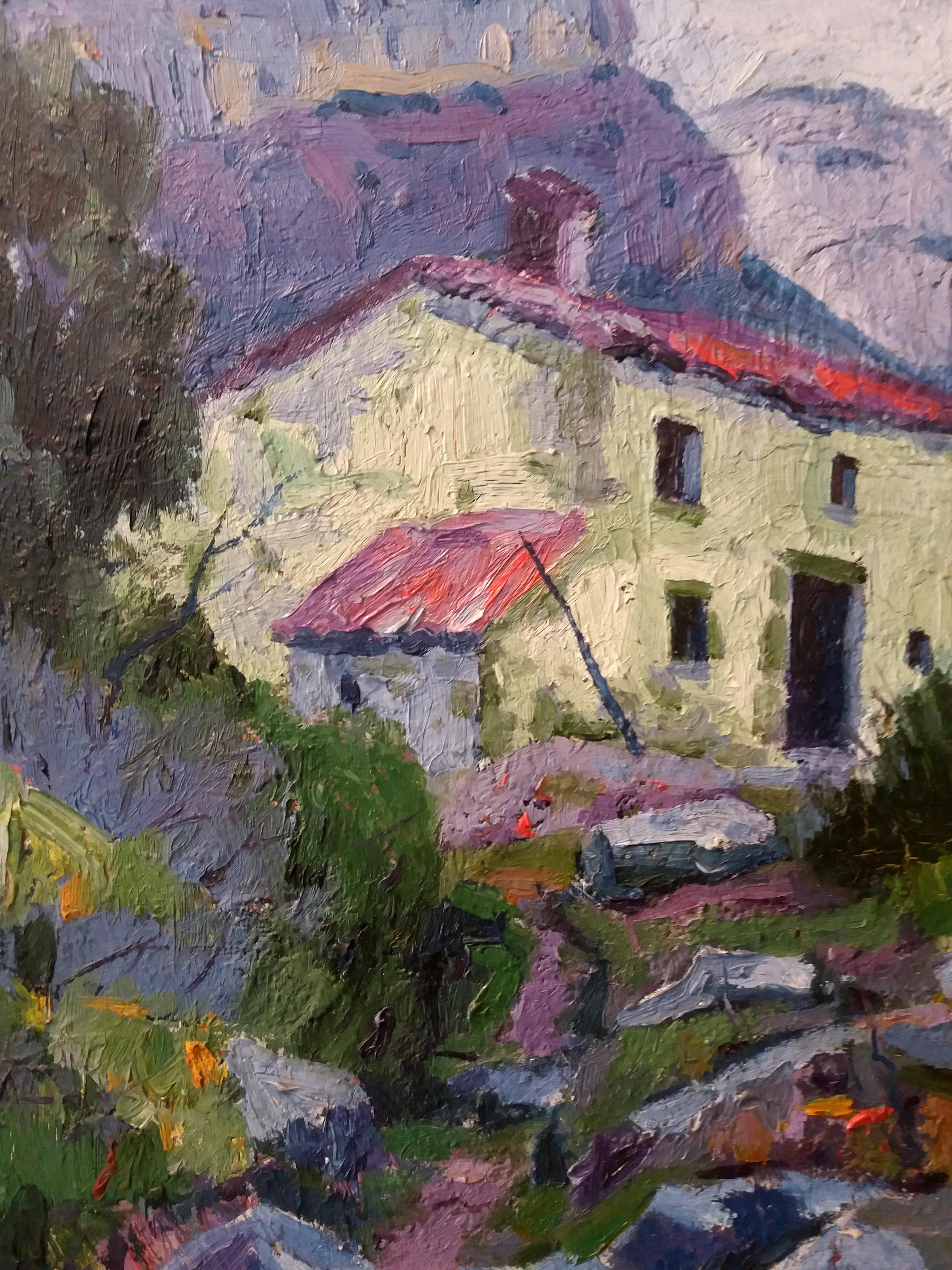 Tarrasso   cuadrado. Casa en el campo. Pintura acrílica original - Landscape Painting Gris de TARRASSO, Casimiro