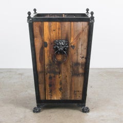 Tarred Wood and Cast Iron Small Square Planter