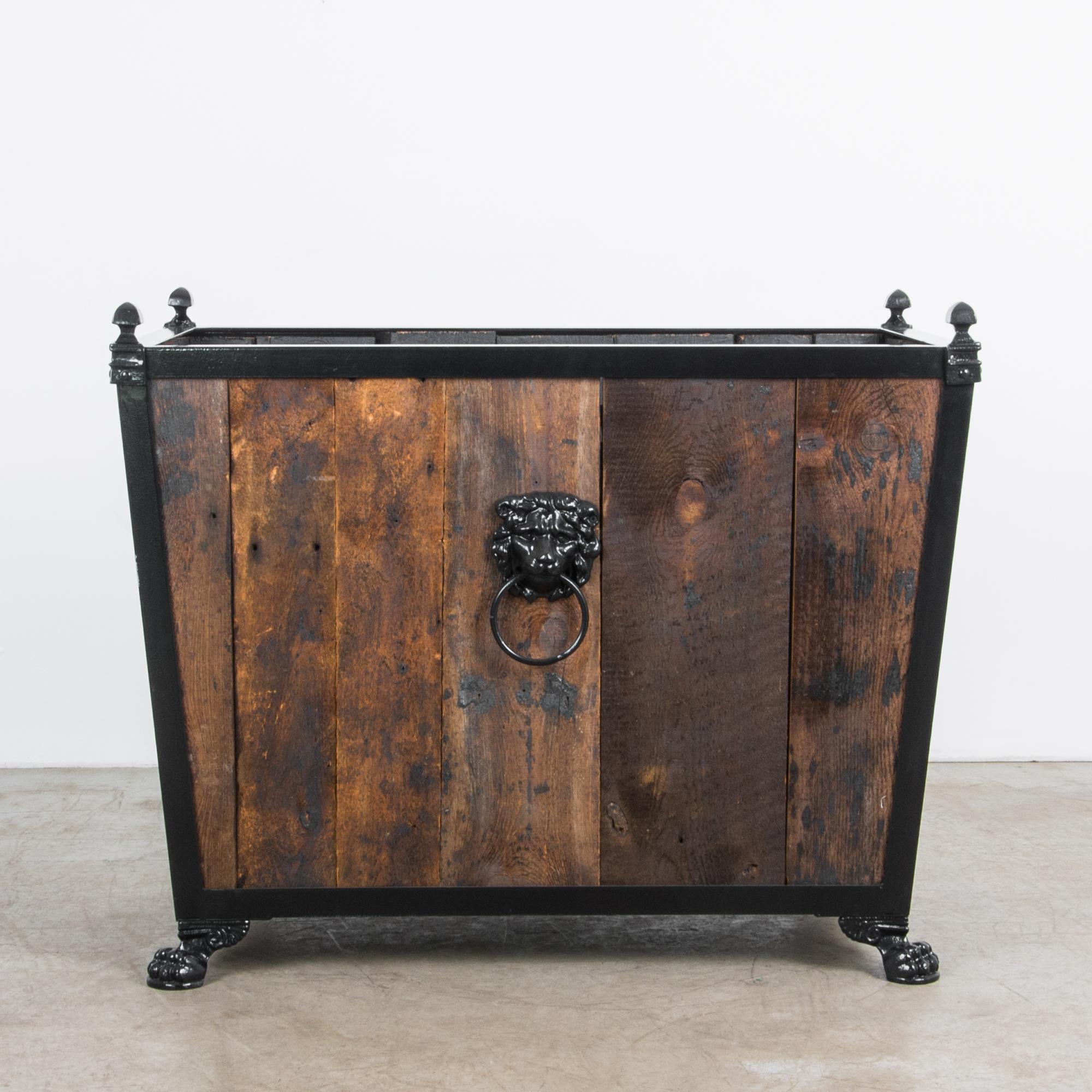 Polish Tarred Wood and Cast Iron Wide Planter