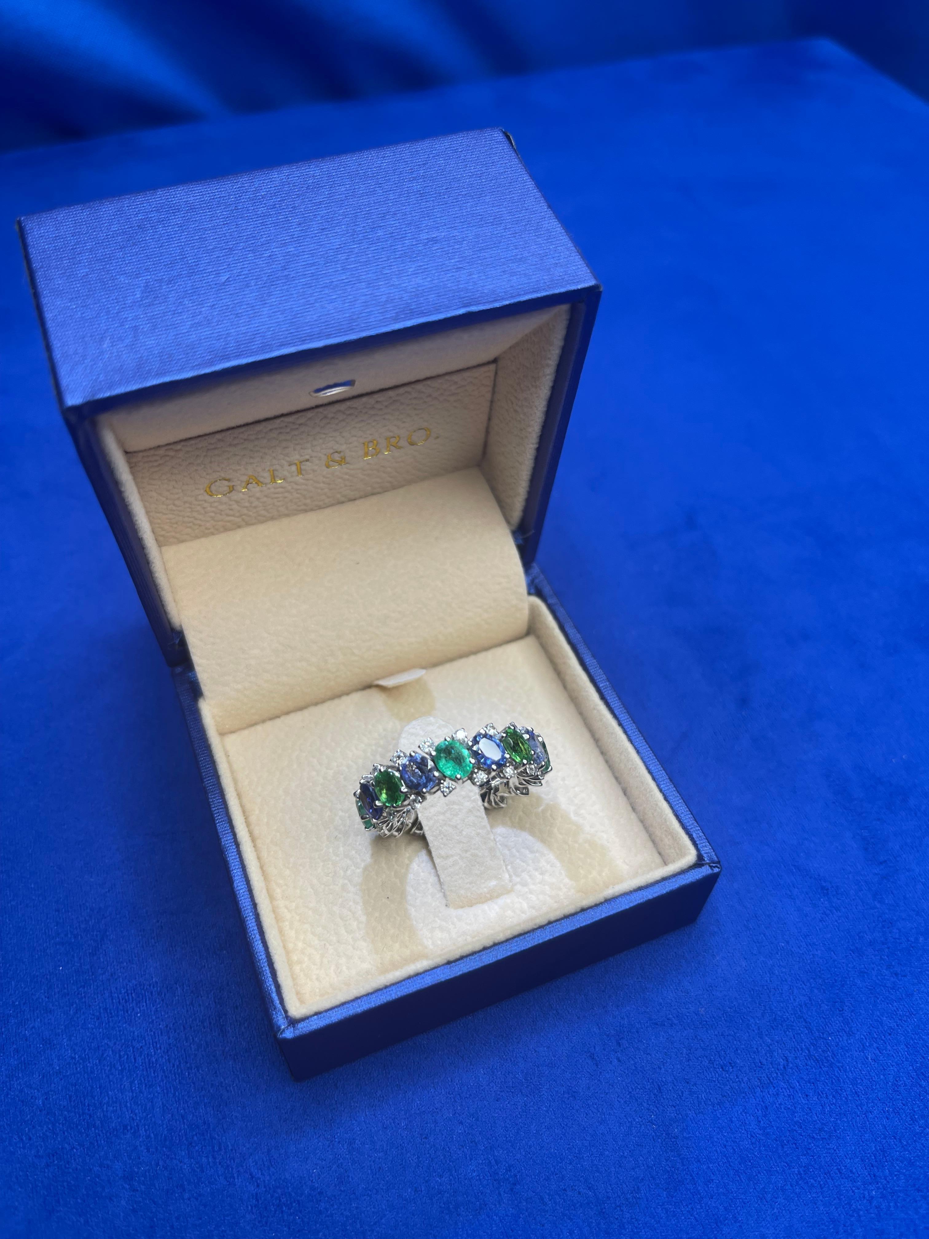 Diamond Emerald Sapphire Tsavorite Flexible Unique Eternity Band White Gold Ring For Sale 5