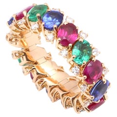 Diamond Red Ruby Emerald Blue Sapphire Flexible Eternity Band 18K Rose Gold Ring