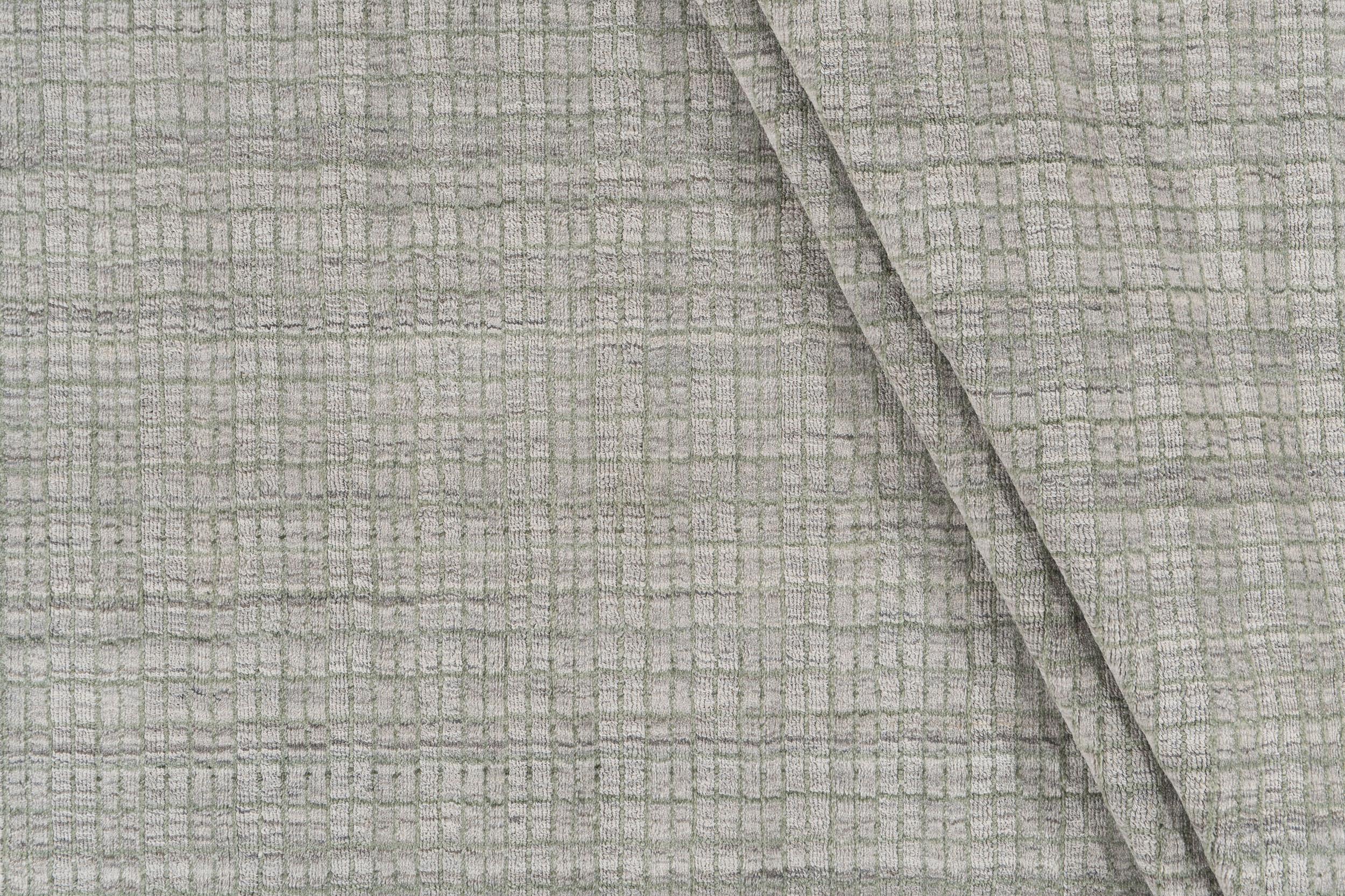 Indian Tartan Green Indoor Outdoor Hand Loomed Rug, 8' x 10' For Sale