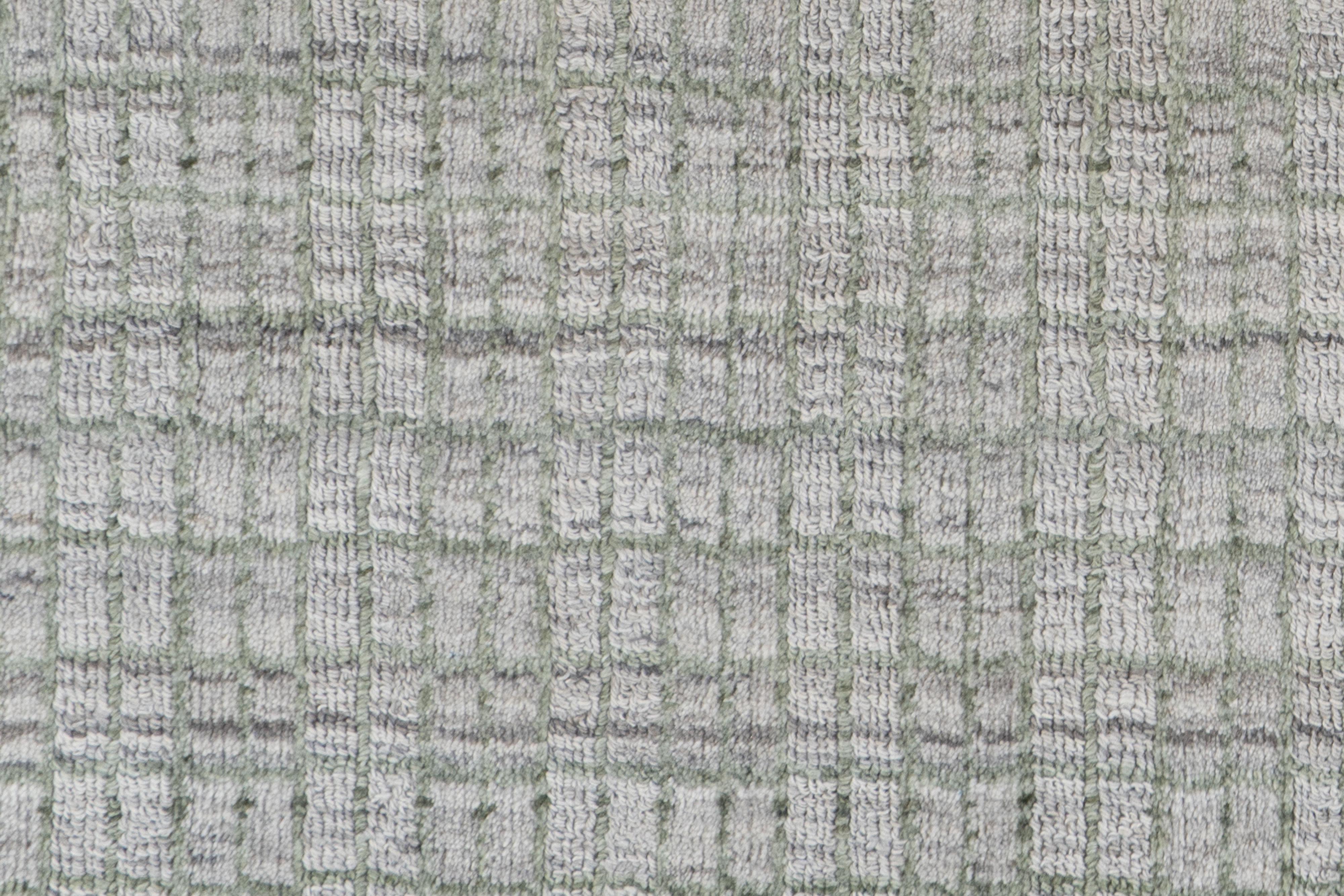 Polyester Tartan Green Indoor Outdoor Hand Loomed Rug, 8' x 10' For Sale