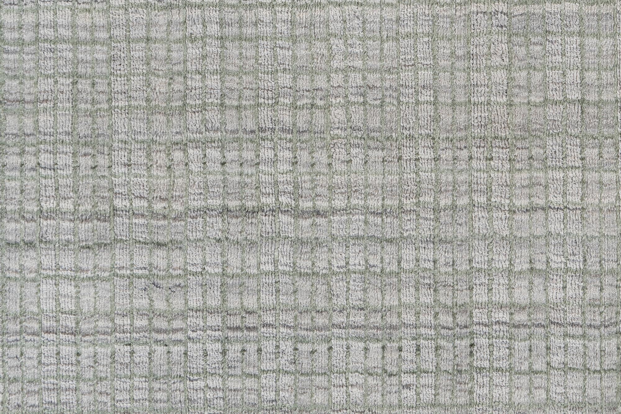 Tartan Green Indoor Outdoor Hand Loomed Rug, 8' x 10' For Sale 3