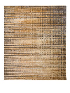 TARTAN Hand Knotted Contemporary Silk Rug in Blue and Gold Colours by Hands