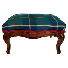 Tartan Plaid Upholstered Rococo Style Ottoman, Late 19th Century