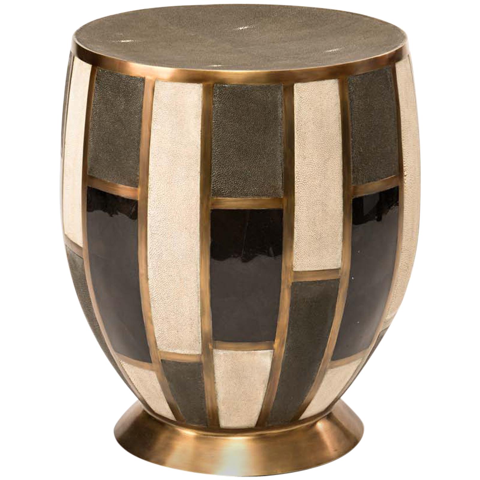 Tartan-Hocker aus Chagrin-/Schilfrohr/Achat & Bronze-Patina-Messing von R & Y Augousti im Angebot