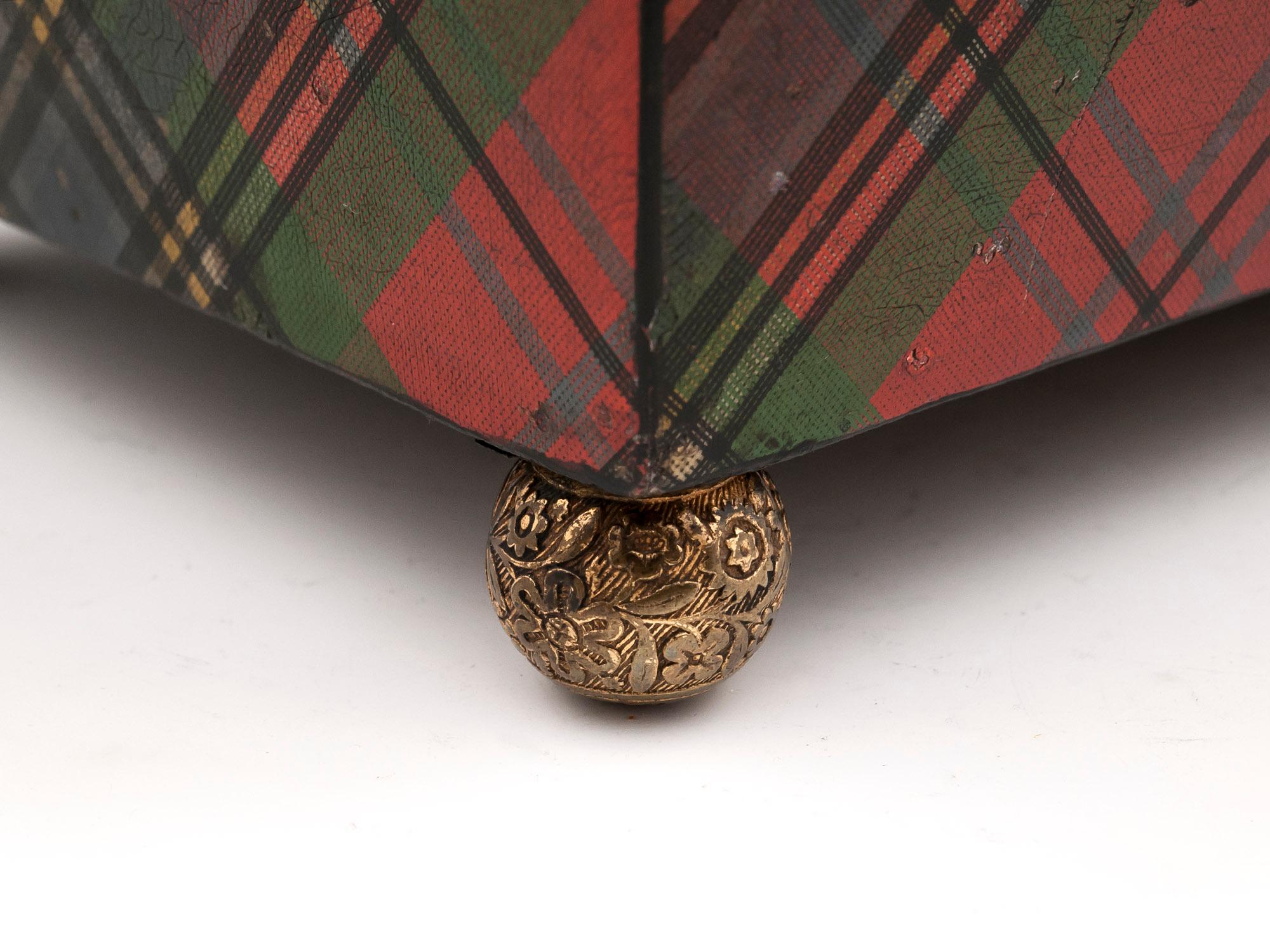 Tartan Ware McLean Antique Tea Caddy Brass Ball Feet, 19th Century For Sale 6