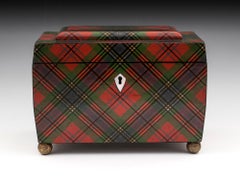 Tartan Ware McLean Antique Tea Caddy Brass Ball Feet, 19th Century