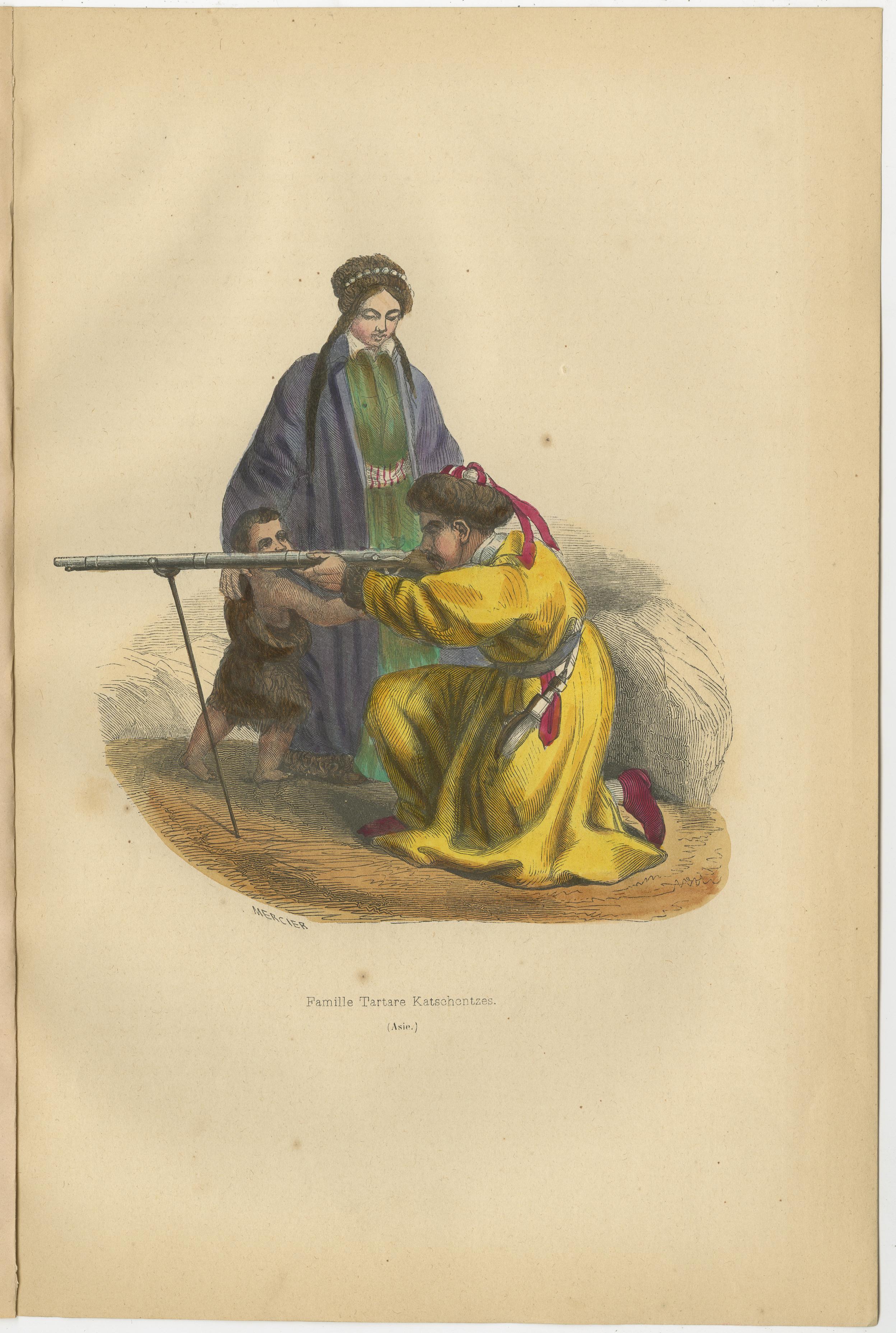 Famiglia tartara in abiti tradizionali: Illustrazione etnografica del XIX secolo in vendita 1