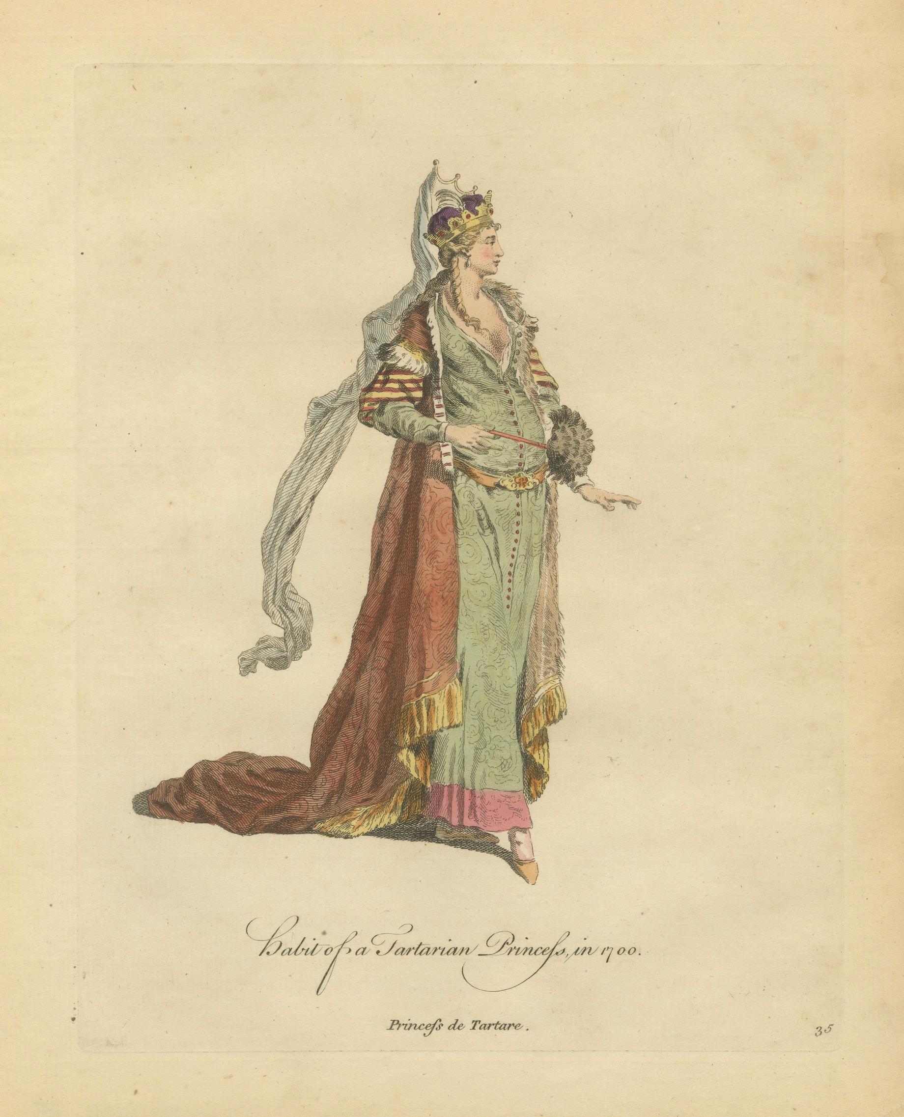 Tartar Princess Costume Print, Hand-Colored Engraving by Jefferys, 1749